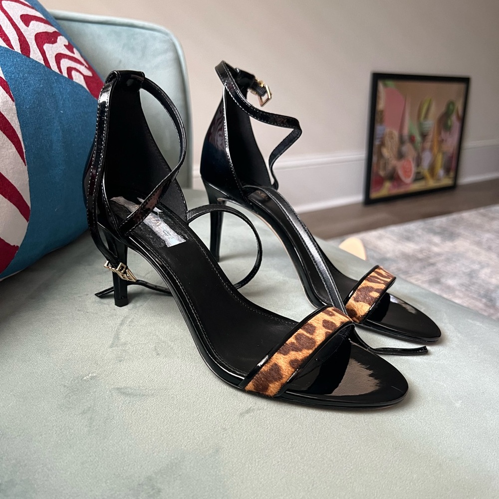 Michael Kors Ava Black Printed Haircalf  Leather Evening Women's Sandals